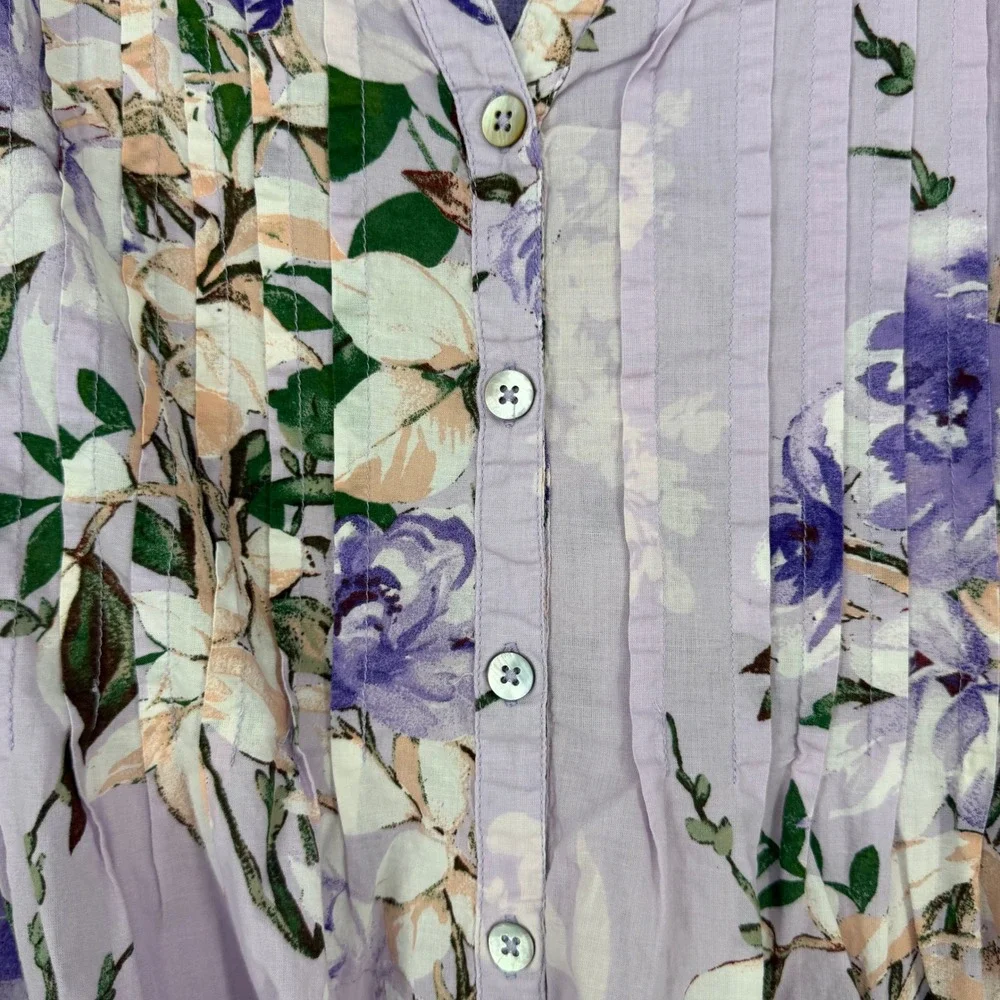 Roaman's Tunic Blouse Womens 22W Lavender Floral Pintuck Cotton Boho Botanical - Picture 2 of 7